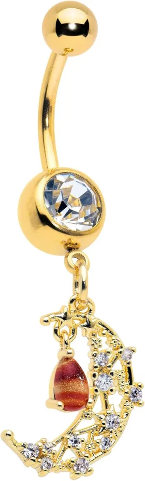 Body Candy Womens 14G 316L Stainless Steel Bright Navel Ring Piercing Color Accent Constellation Moon Mens Dangle Belly Button Ring