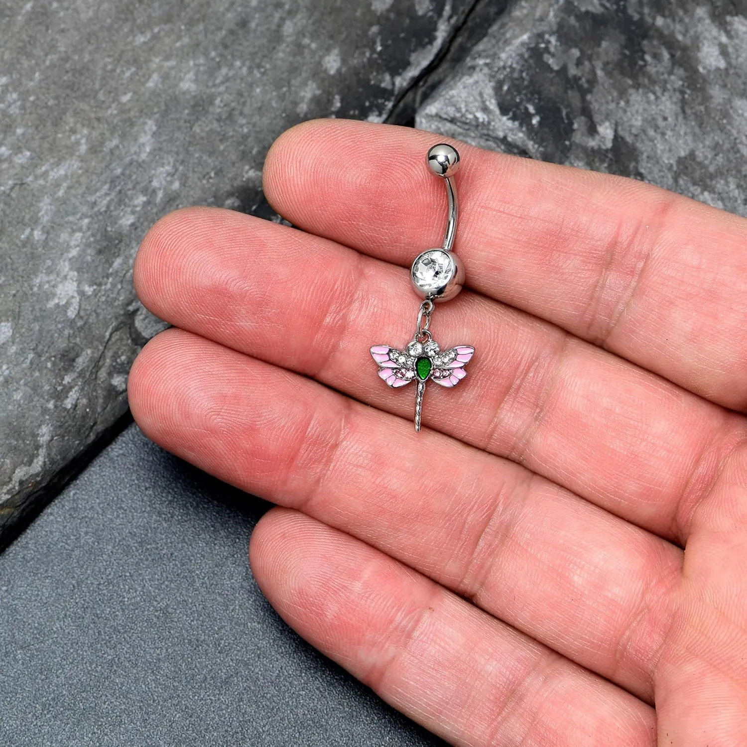 Body Candy Womens 14G 316L Stainless Steel Navel Ring Piercing Bright Dragonfly Color Mens Dangle Belly Button Ring