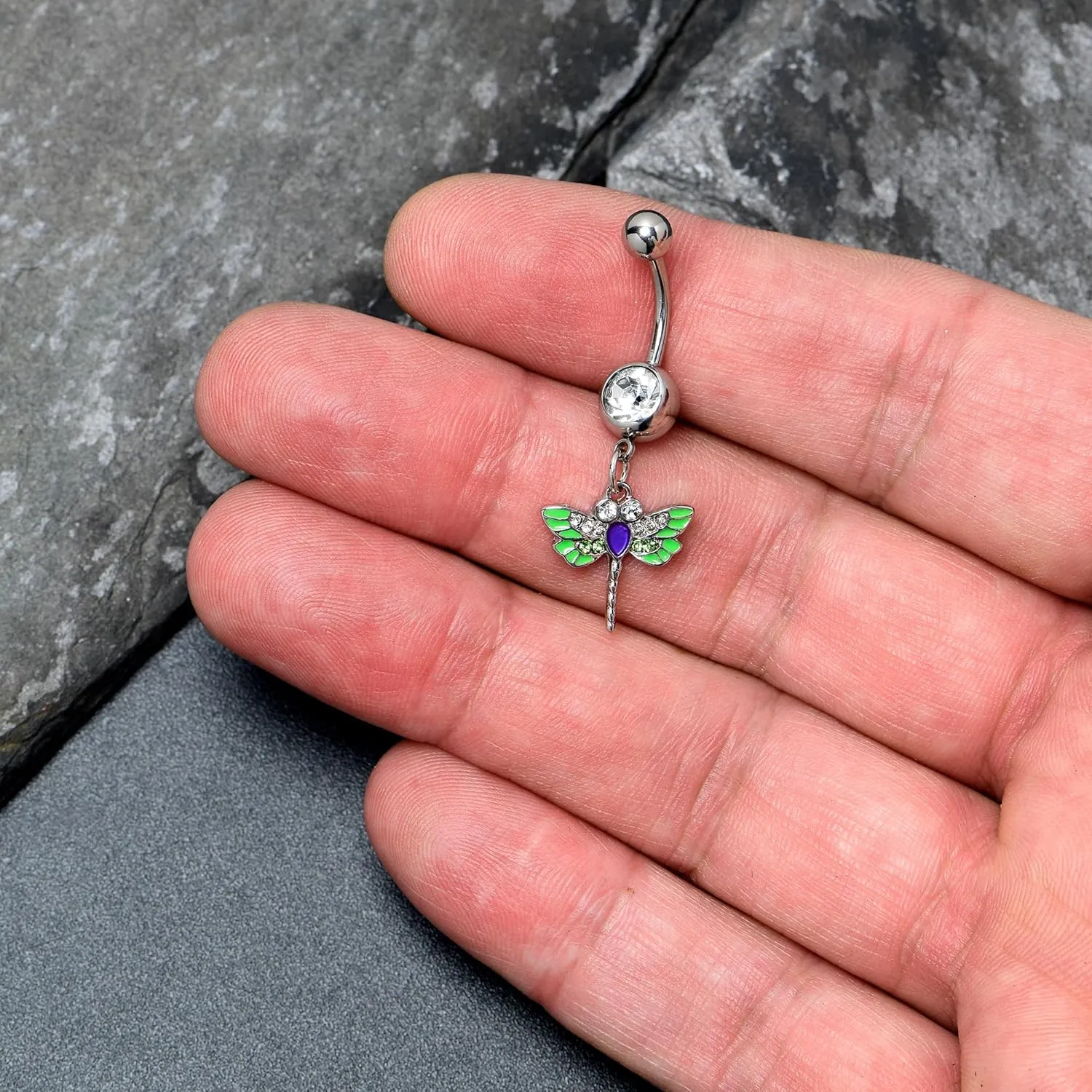 Body Candy Womens 14G 316L Stainless Steel Navel Ring Piercing Bright Dragonfly Color Mens Dangle Belly Button Ring
