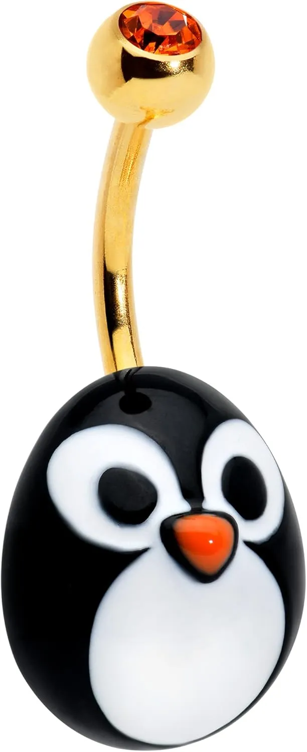 Body Candy Womens 14G 316L Stainless Steel PVD Bright Navel Ring Piercing Round Face Penguin Belly Button Ring