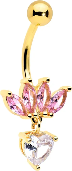 Body Candy Womens 14G 316L Surgical Steel Bright Navel Ring Piercing Crown and Heart Dangle Belly Button Ring