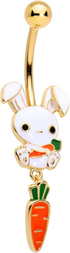 Body Candy Womens 14G 316L Surgical Steel Bright Navel Ring Piercing Cutie Pie Rabbit Carrot Dangle Belly Button Ring
