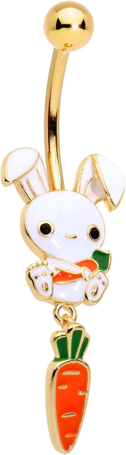 Body Candy Womens 14G 316L Surgical Steel Bright Navel Ring Piercing Cutie Pie Rabbit Carrot Dangle Belly Button Ring