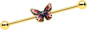 Body Candy Womens 14G Stainless Steel Bright Helix Cartilage Earring Butterfly Red Blue Industrial Barbell 1 1/2"