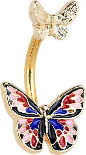Body Candy Womens Steel Navel Ring Piercing Bright Colorful Butterfly Red Blue Double Mount Belly Button Ring