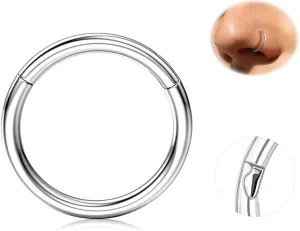 BodyBonita 2nd Gen Locking Hinged Nose Rings Hoops - 316L Surgical Steel 18G Septum Lip Rings Conch Piercing Jewelry 8mm Thr