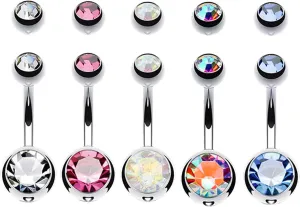 BodyJ4You 5PC Belly Button Rings Set - 14G - Multicolor Surgical Stainless Steel - Shiny CZ Crystals - Clear Pink Aqua Black - Replacement Extra Pack - Women Body Piercing Jewelry