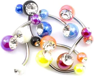BodyJewelryOnline Belly Button Ring Package of 9 Acrylic Balls Navel Rings, Surgical Steel Shaft with Two Cz Gems 14g