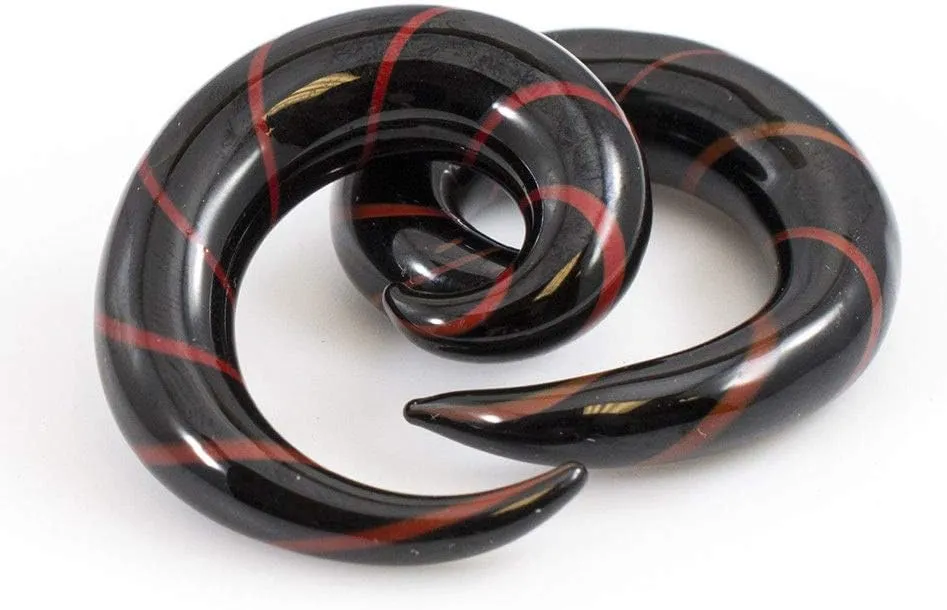 BodyJewelryOnline Pair of Black & Red Glass Tapers Stripe Spiral Design