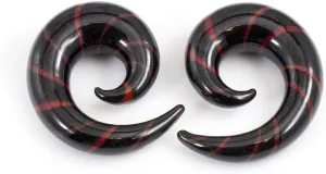 BodyJewelryOnline Pair of Black & Red Glass Tapers Stripe Spiral Design