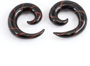 BodyJewelryOnline Pair of Black & Red Glass Tapers Stripe Spiral Design