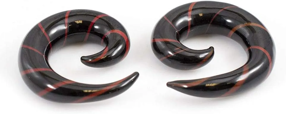 BodyJewelryOnline Pair of Black & Red Glass Tapers Stripe Spiral Design