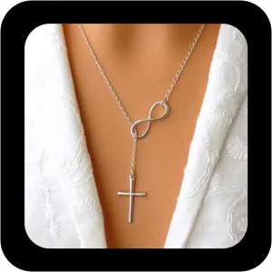 Bohemia Infinity Y Necklace Chain Cross Y Drop Necklace Choker Silver Pendant Lariat Necklace Vintage Long Lariat Chain Necklace Jewelry for Women
