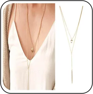 Bohemia Layered Bar Coin Necklace Gold Vertical Bar Y Lariat Necklace Long Disc Pendant Necklace Chain Circle Necklace Jewelry for Women