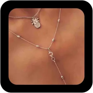 Bohemia Layered Pineapple Necklace Choker Long Cz Crystal Y Lariat Chain Necklace Gold Cz Beaded Y Shape Necklace Chain Summer Fruit Necklace Jewelry for Women