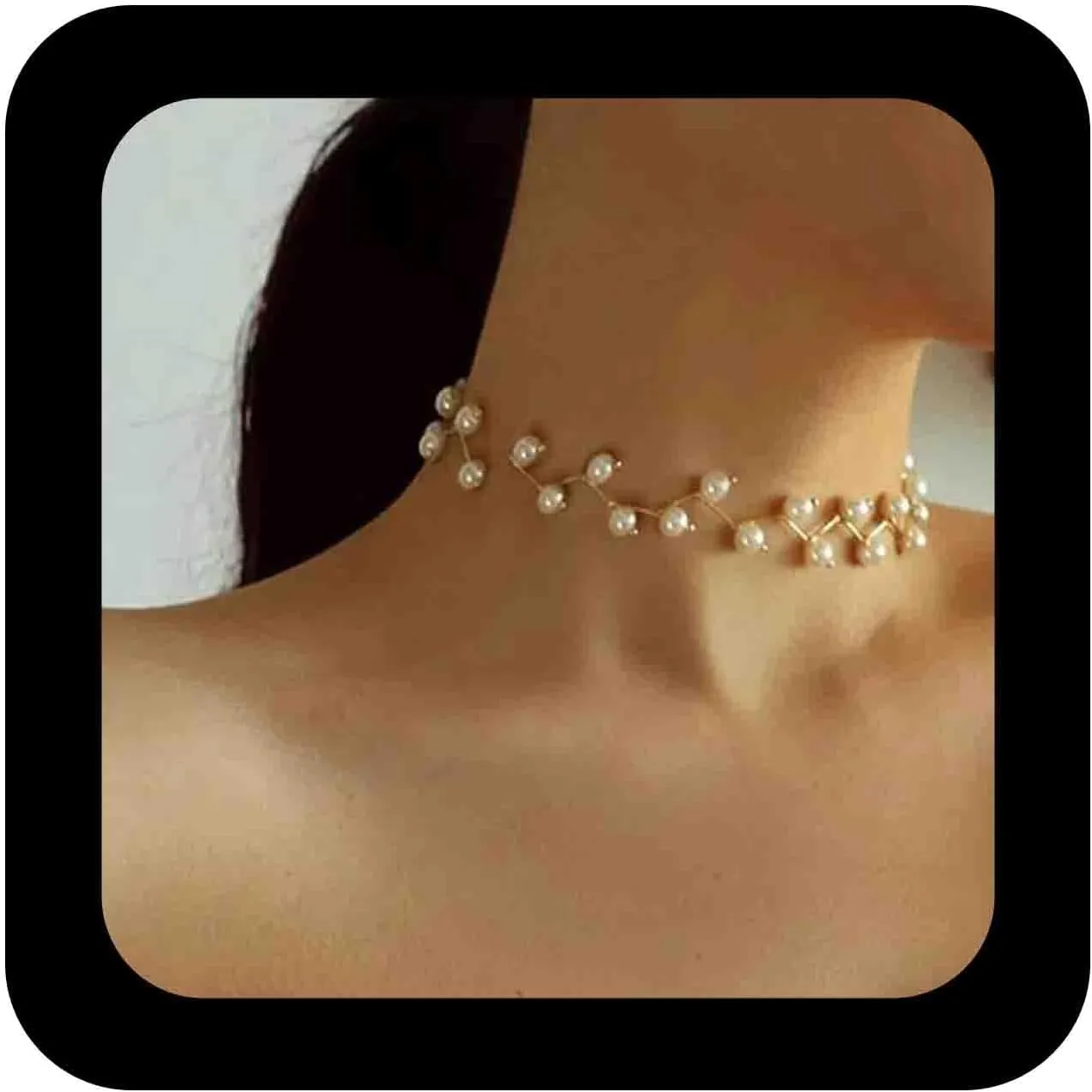 Bohemia Pearl Clavicle Necklace Gold Pearl Choker Necklace Vintage Imitation Pearls Necklace Chain White Beaded Collarbone Necklace Jewelry for Women