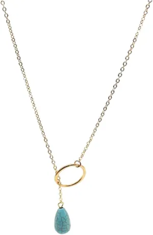 Bohemia Turquoise Y Necklace Waterdrop Chain Long Silver Circle Necklace Vintage Blue Gem Drop Necklace Jewelry for Women