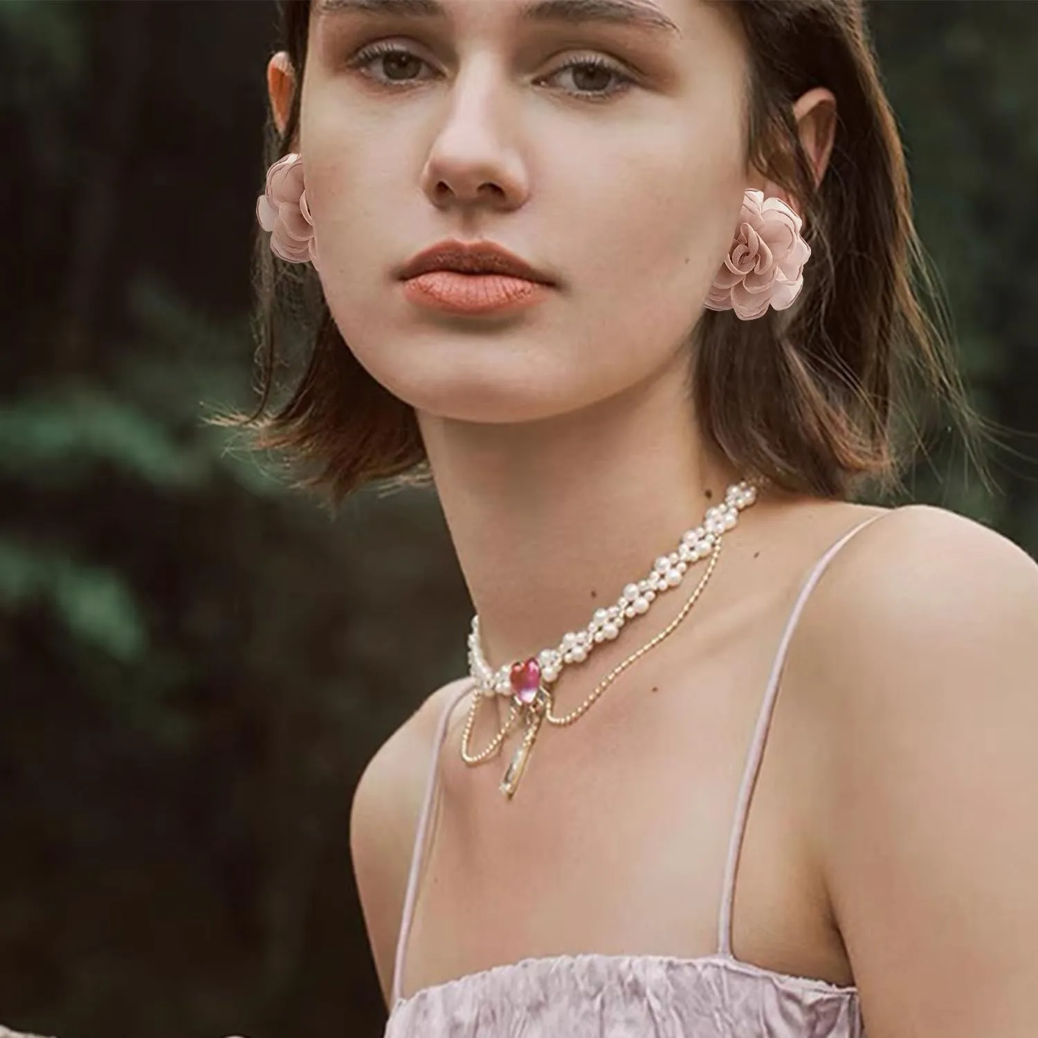 Bohemian Handmade Fabric Chiffon Rose Flower Lightweight Stud Earrings Gauze Unique Simulation Stereoscopic Floral Petal Earrings For Women Jewelry Gift