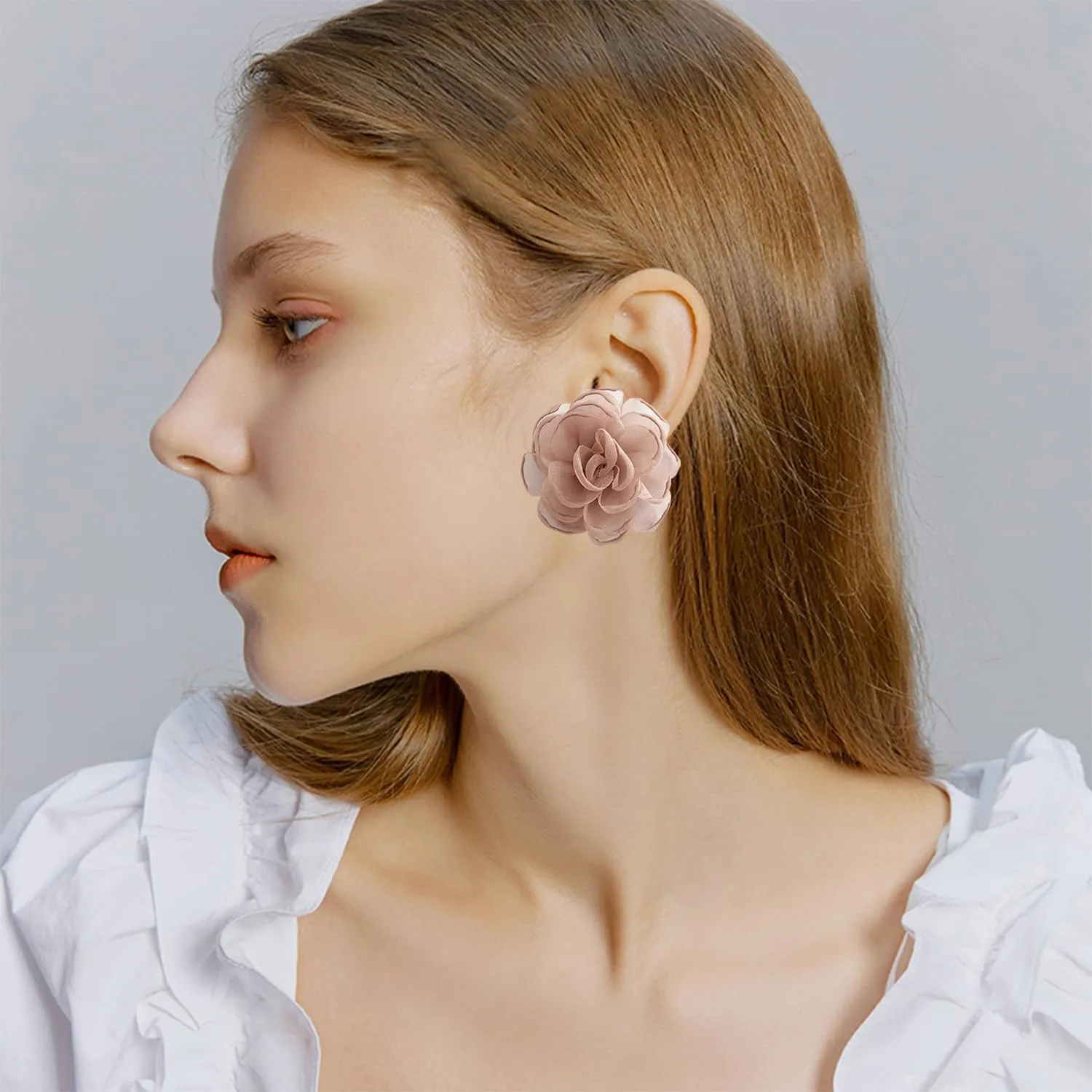 Bohemian Handmade Fabric Chiffon Rose Flower Lightweight Stud Earrings Gauze Unique Simulation Stereoscopic Floral Petal Earrings For Women Jewelry Gift