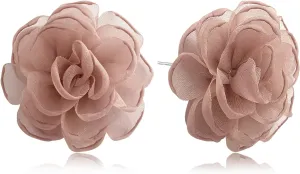 Bohemian Handmade Fabric Chiffon Rose Flower Lightweight Stud Earrings Gauze Unique Simulation Stereoscopic Floral Petal Earrings For Women Jewelry Gift