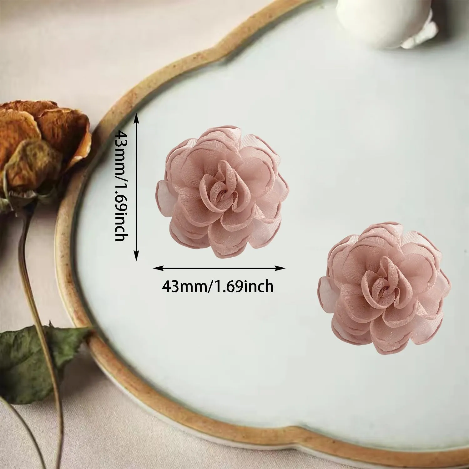 Bohemian Handmade Fabric Chiffon Rose Flower Lightweight Stud Earrings Gauze Unique Simulation Stereoscopic Floral Petal Earrings For Women Jewelry Gift