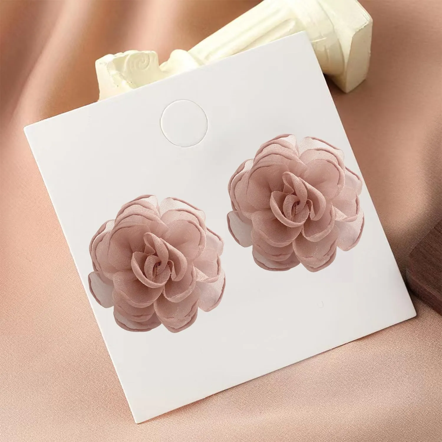 Bohemian Handmade Fabric Chiffon Rose Flower Lightweight Stud Earrings Gauze Unique Simulation Stereoscopic Floral Petal Earrings For Women Jewelry Gift