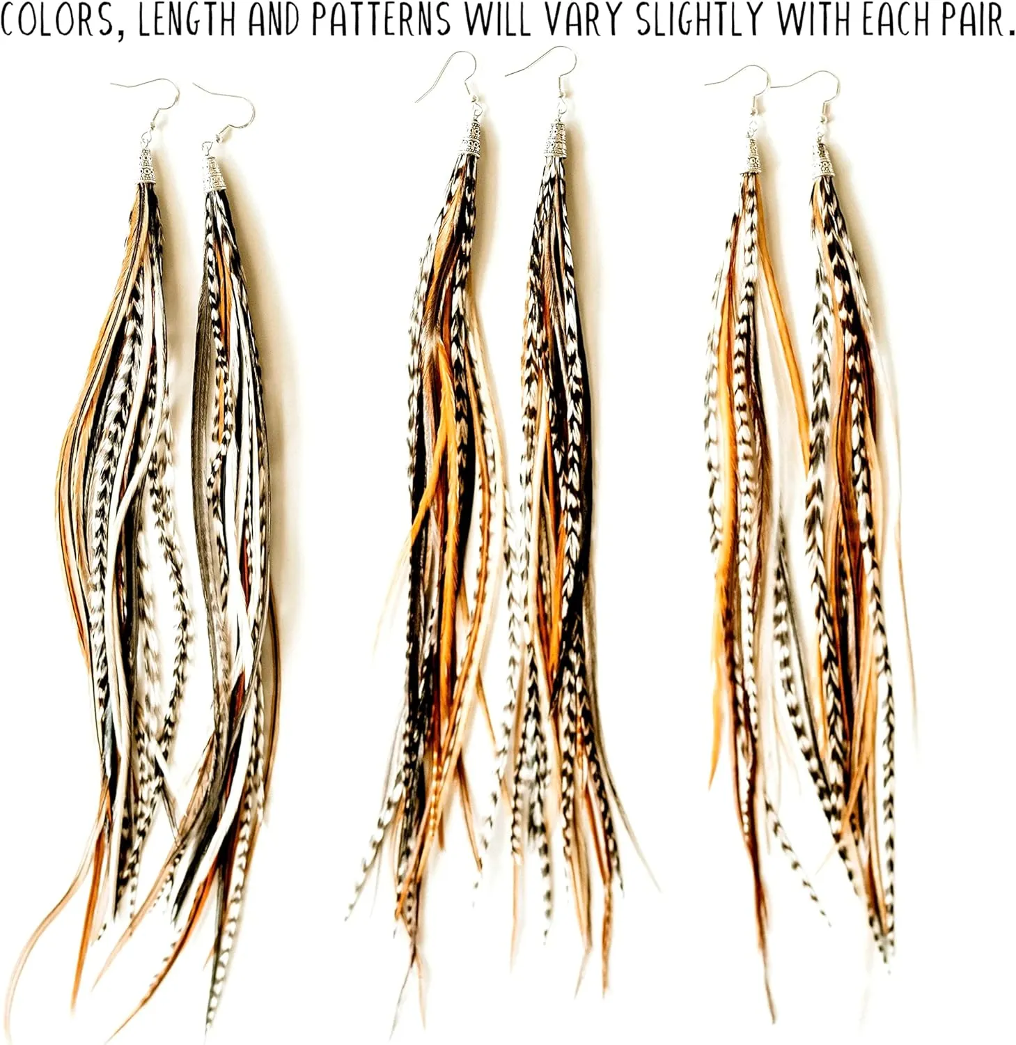 Bohemian handmade long lightweight feather dangle earrings for women