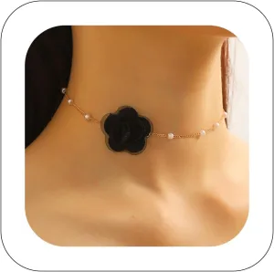Bohemian Lace Flower Choker Necklace Short Delicate Pearl Rose Pendant Necklace Dainty Floral Collar Vintage Summer Beaded Chain Flower Pendant Bride Wedding Party Prom