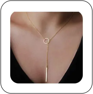 Boho Circle Lariat Necklace Choker Chain Gold Circle Y Necklace Choker Vertical Bar Pendant Necklace Long Y Necklace Chain Jewelry for Women