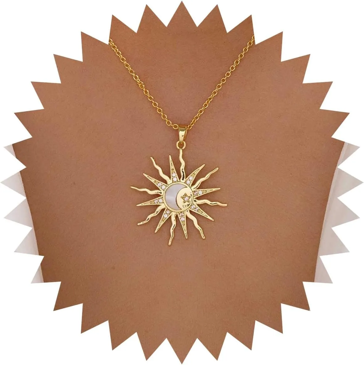 Boho Crystal Sun Choker Necklace Gold Sunshine Necklace Mother Of Pearl Sun Necklace Cz Sunburst Necklace Sun Moon Pendent Necklace Jewelry for Women