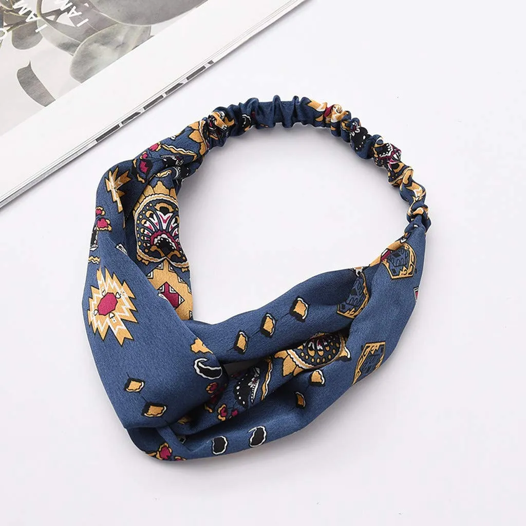 Boho Headbands for Women Girls Elastic Hair Band Floral Head Wrap Hair Accessories (C, One Size)