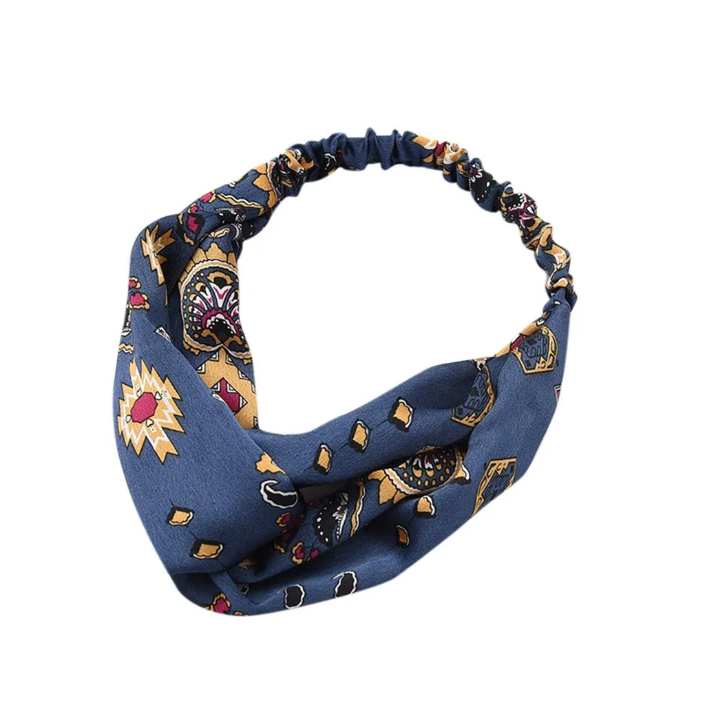 Boho Headbands for Women Girls Elastic Hair Band Floral Head Wrap Hair Accessories (C, One Size)