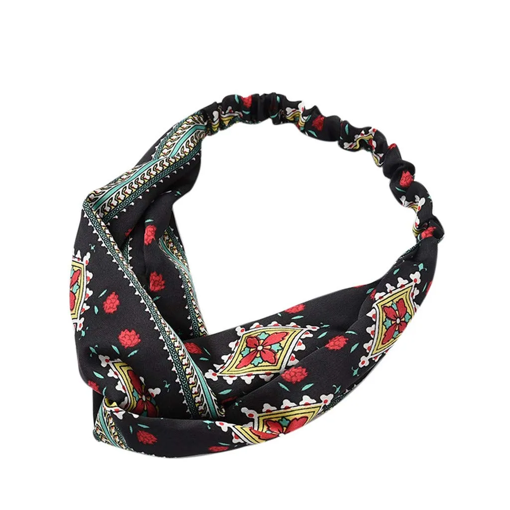 Boho Headbands for Women Girls Elastic Hair Band Floral Head Wrap Hair Accessories (E, One Size)