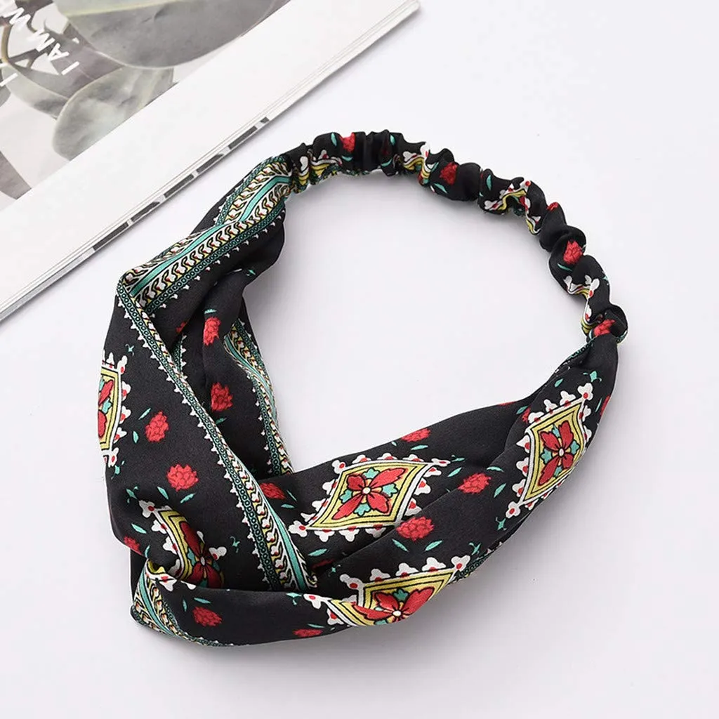 Boho Headbands for Women Girls Elastic Hair Band Floral Head Wrap Hair Accessories (E, One Size)