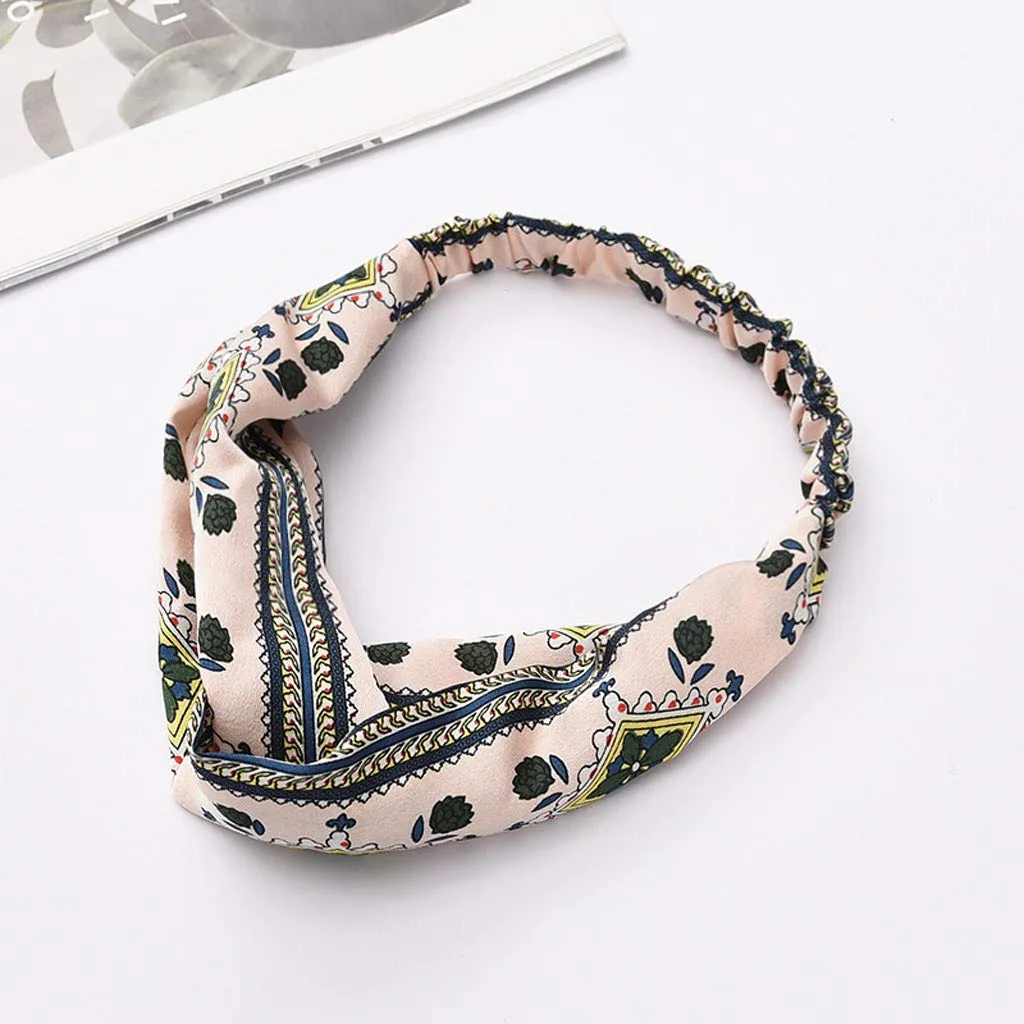 Boho Headbands for Women Girls Elastic Hair Band Floral Head Wrap Hair Accessories (G, One Size)