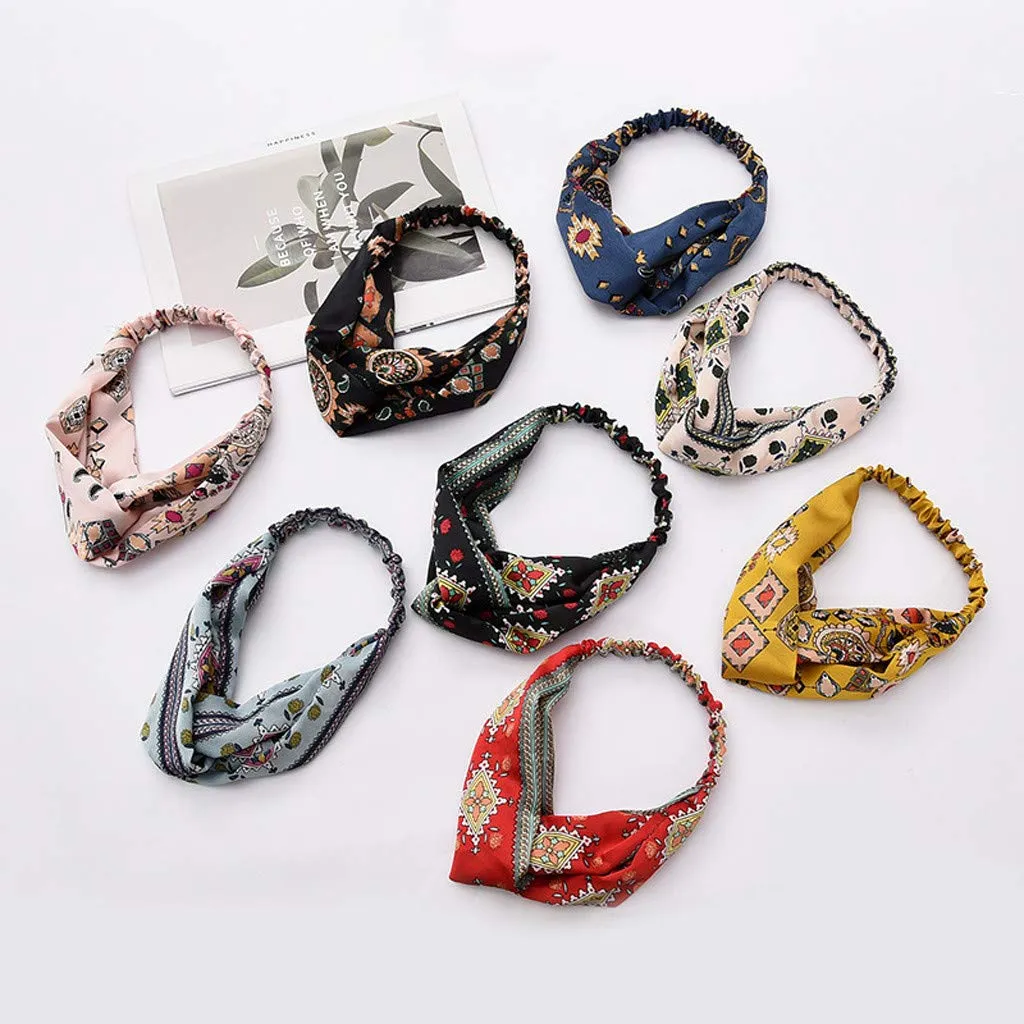 Boho Headbands for Women Girls Elastic Hair Band Floral Head Wrap Hair Accessories (G, One Size)