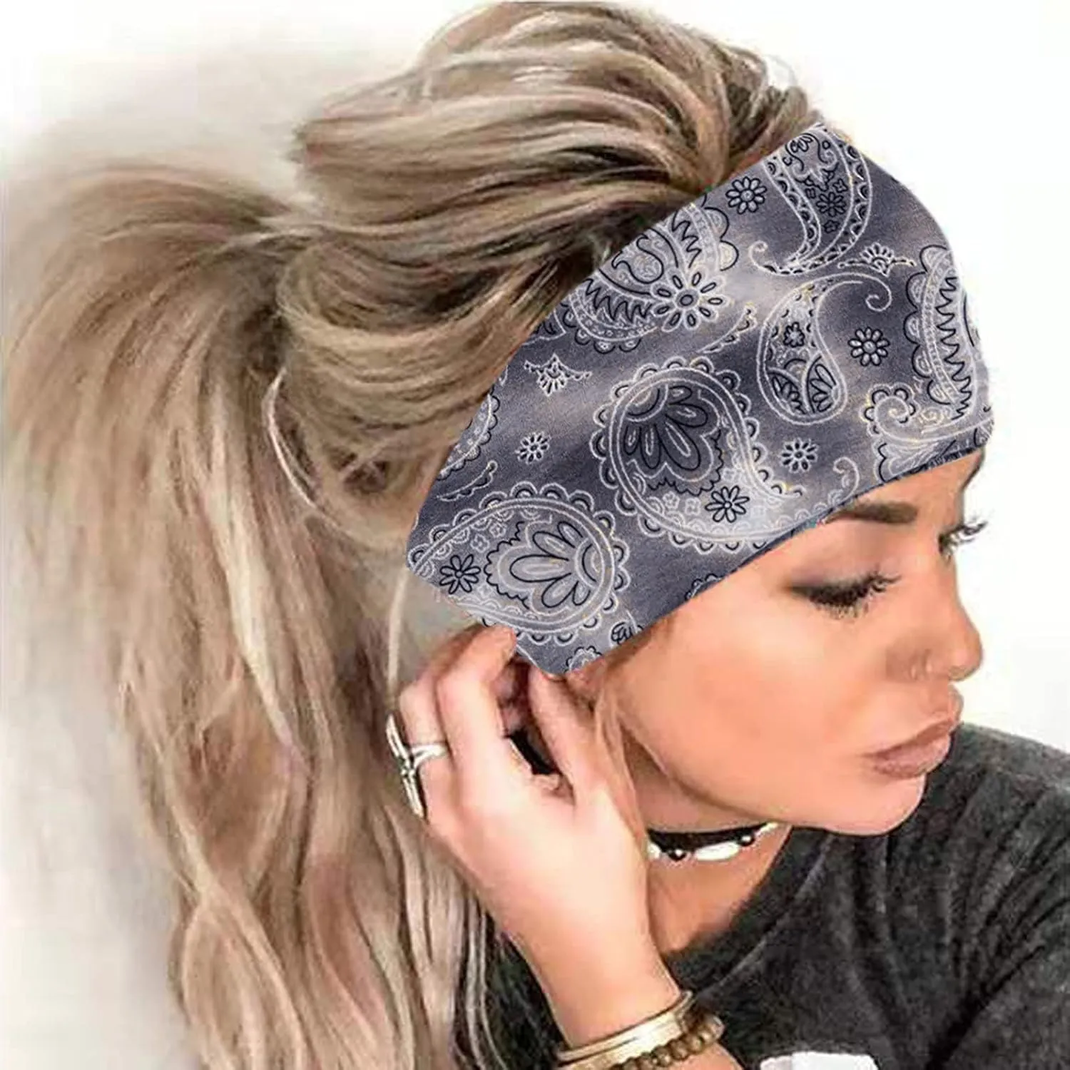 Boho Headbands For Women Wide Knotted Non Slip Head Bands Yoga Workout Head Bands Hair Accessories 5 Pack (Green, One Size)