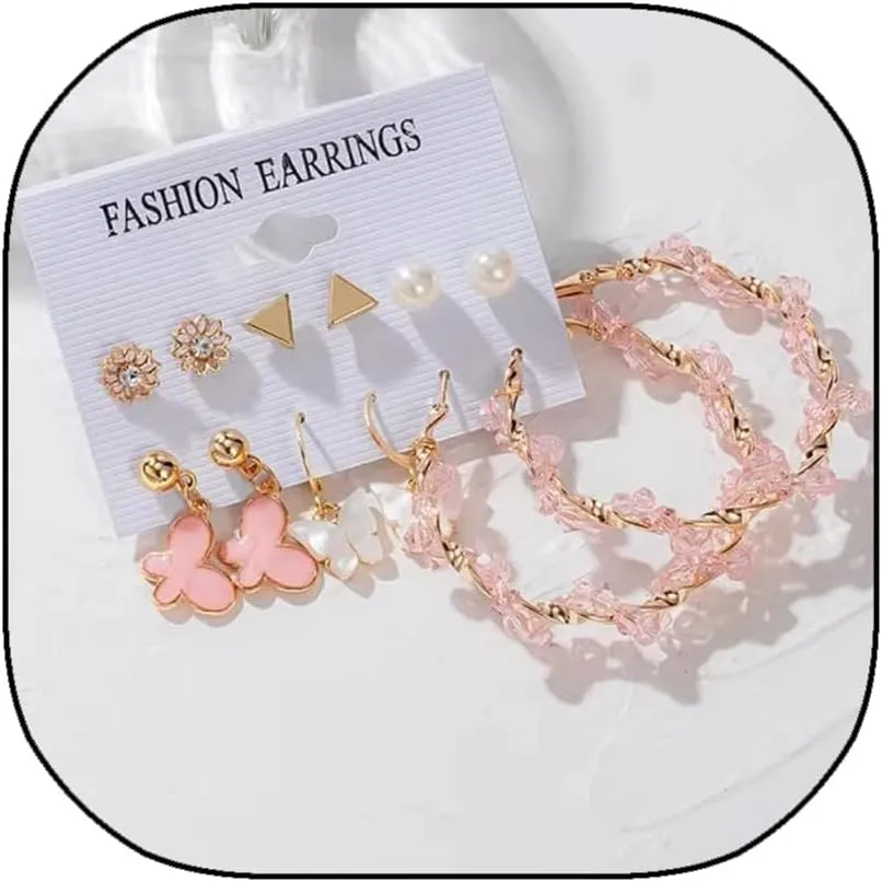 Boho Heart & Butterfly Drop Earrings Set  3-9 Pairs Statement Hoop Earrings for Women | Vintage Imitation Pearl & Zinc Alloy Jewelry