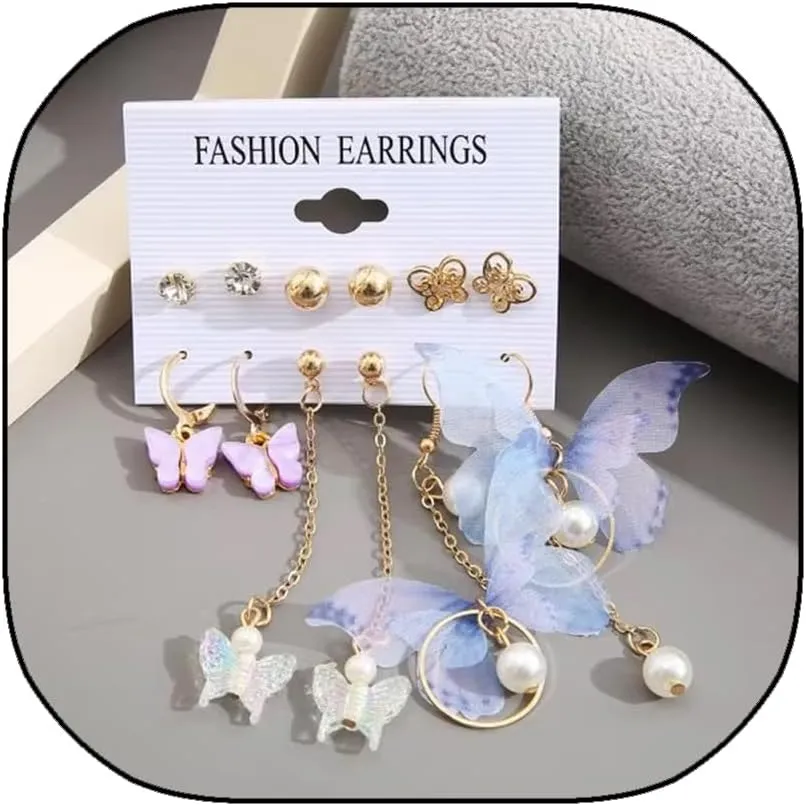 Boho Heart & Butterfly Drop Earrings Set  3-9 Pairs Statement Hoop Earrings for Women | Vintage Imitation Pearl & Zinc Alloy Jewelry