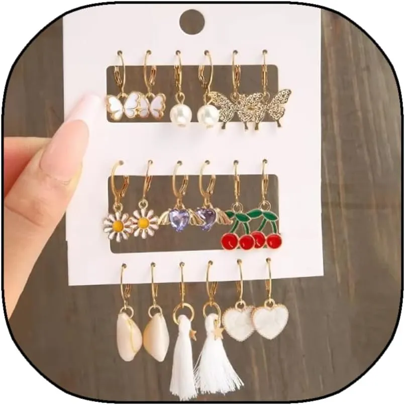 Boho Heart & Butterfly Drop Earrings Set  3-9 Pairs Statement Hoop Earrings for Women | Vintage Imitation Pearl & Zinc Alloy Jewelry