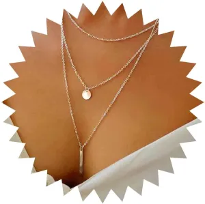 Boho Layered Bar Coin Necklace Sequins Choker Gold Round Disc Necklace Bar Pendant Multilayer Necklace Chain Wedding Jewelry Long Necklaces for Women and Girls for Gift