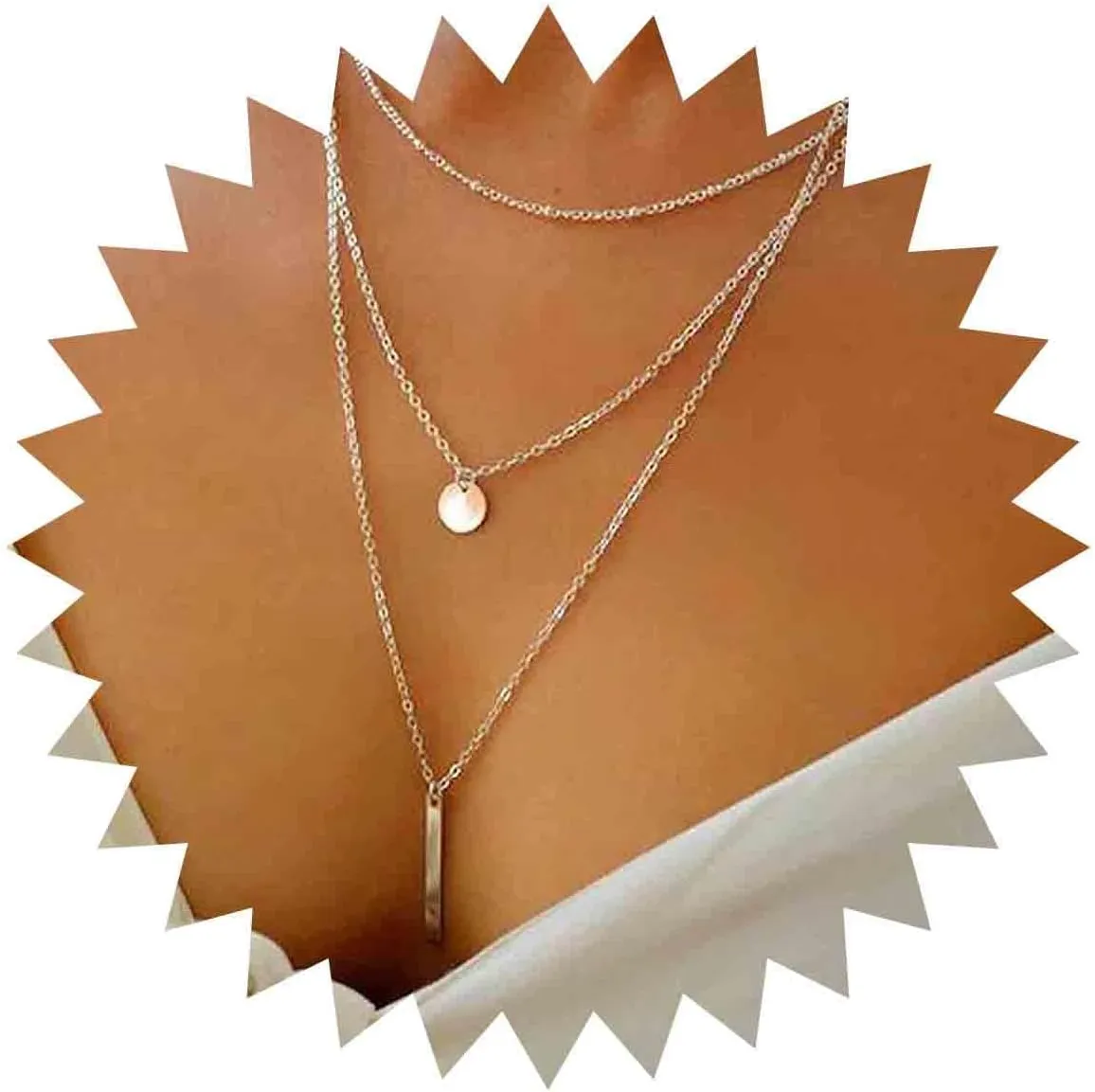 Boho Layered Bar Coin Necklace Sequins Choker Gold Round Disc Necklace Bar Pendant Multilayer Necklace Chain Wedding Jewelry Long Necklaces for Women and Girls for Gift