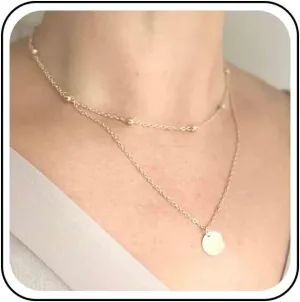 Boho Layered Coin Disc Necklace Choker Gold Round Coin Pendant Necklace Vintage Circle Drop Necklace Satellite Chain Choker Necklace Jewelry for Women