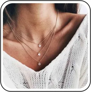 Boho Layered Crystal Necklace Choker Gold Bezel Pendant Necklace Multi Layering Vintage Necklace Chain Cz Bridal Necklace Chain Jewelry for Women