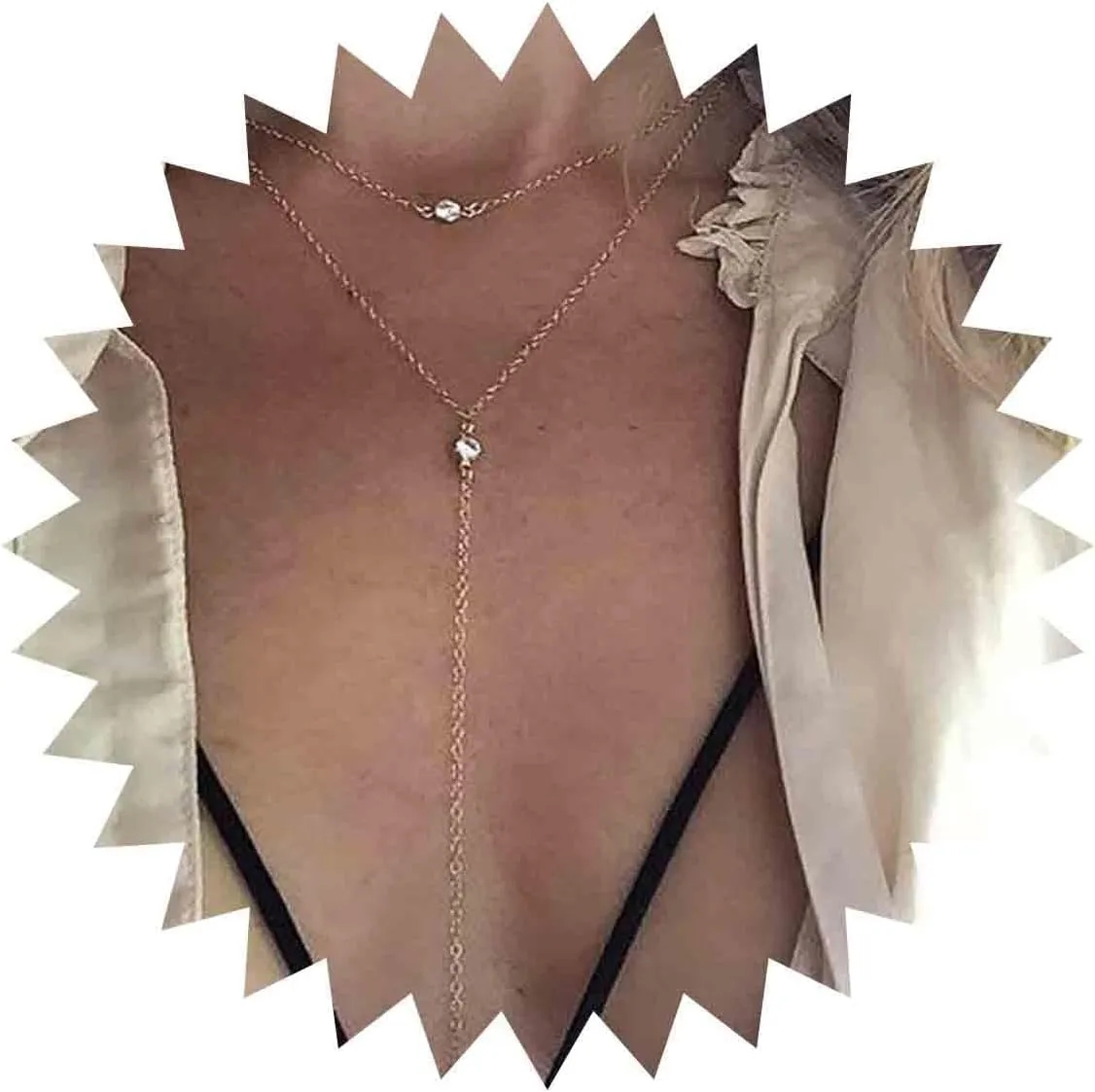Boho Layered Crystal Necklace Gold Rhinestone Pendant Necklace Long Y Lariat Necklace Long Drop Crystal Chain Necklace Jewelry for Women