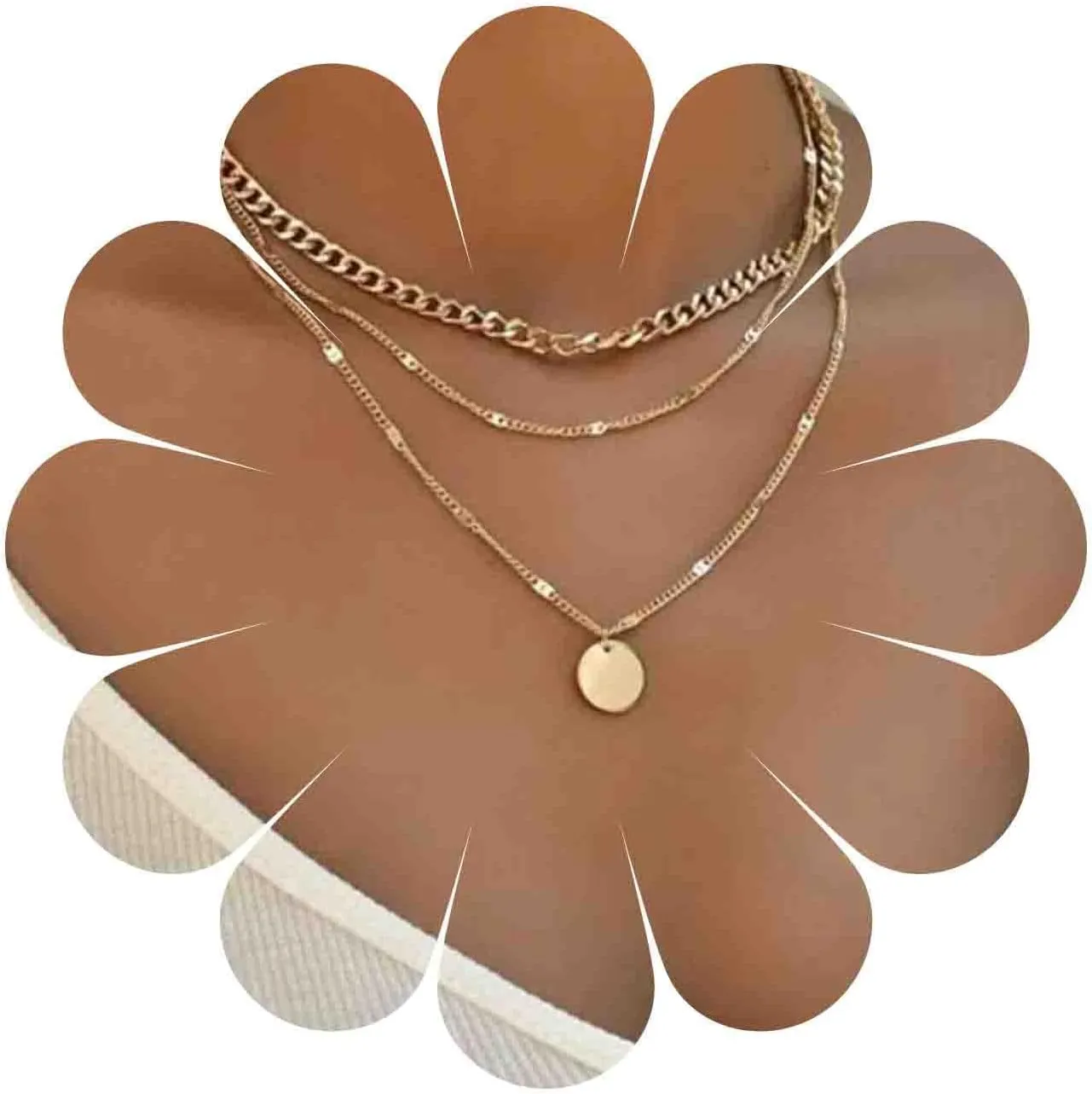 Boho Layered Disc Necklace Choker Gold Coin Pendant Necklace Flat Curb Chain Necklace Vintage Multilayer Necklace Chain Jewelry for Women Gifts