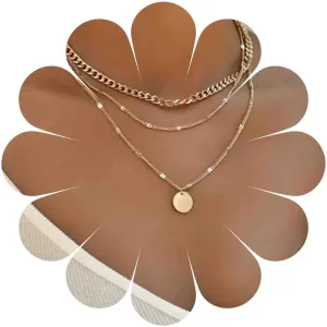 Boho Layered Disc Necklace Choker Gold Coin Pendant Necklace Flat Curb Chain Necklace Vintage Multilayer Necklace Chain Jewelry for Women Gifts