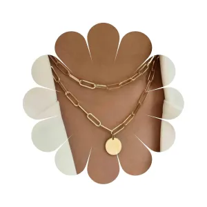 Boho Layered Disc Necklace Gold Paperclip Chain Choker Necklace Vintage Coin Pendant Necklace Punk Chunky Chain Necklace Jewelry for Women (Gold)