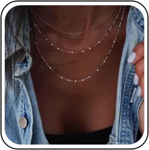 Boho Layered Necklace Choker Gold Lace Chain Necklace Shimmer Shinny Vintage Multilayer Beaded Necklace Jewelry for Women