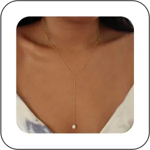 Boho Layered Pearl Pendant Necklace Pearl Y Lariat Necklace Gold Pearl Y Necklace Long Pearl Drop Necklace White Pearl Necklace Jewelry for Women